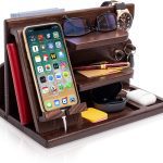 TESLYAR Wood Phone Docking Station Ash Key Holder Wallet Stand