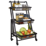 Storage Rack Cart Foldable Kitchen Trolley with Wheels - Image 4