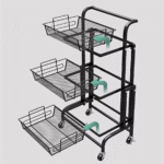 Storage Rack Cart Foldable Kitchen Trolley with Wheels - Image 7