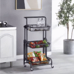 Storage Rack Cart Foldable Kitchen Trolley with Wheels - Image 8