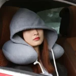 Travel U-shaped pillow with hood