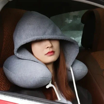 Travel U-shaped pillow with hood