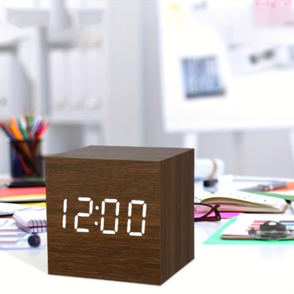 Smart Wooden Alarm Clock with Voice Control LED Display