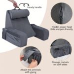 Cozy Ergonomic TV Pillow with Handy Pockets, Gray/White - صورة 10