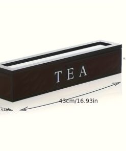 Vintage Wooden Tea Box Organizer with Lid - 6 Slots Black