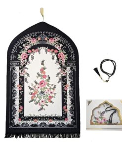 Alternative view of Elegant Pink Floral Prayer Mat with 99 Beads, Portable