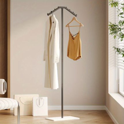 Space-Saving Metal Clothes Rack for Stylish Bedroom Use