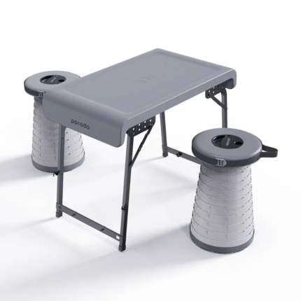 Camping Foldable Desk and LED Stool Set